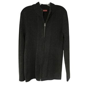 Nordstrom Pure Stuff Sz M Mens Sweater Gray Full Zip Charcoal Cotton Rib Knit